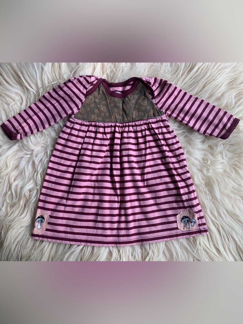Size 6-12 months mushroom autumn dress for baby / toddler long sleeve cotton